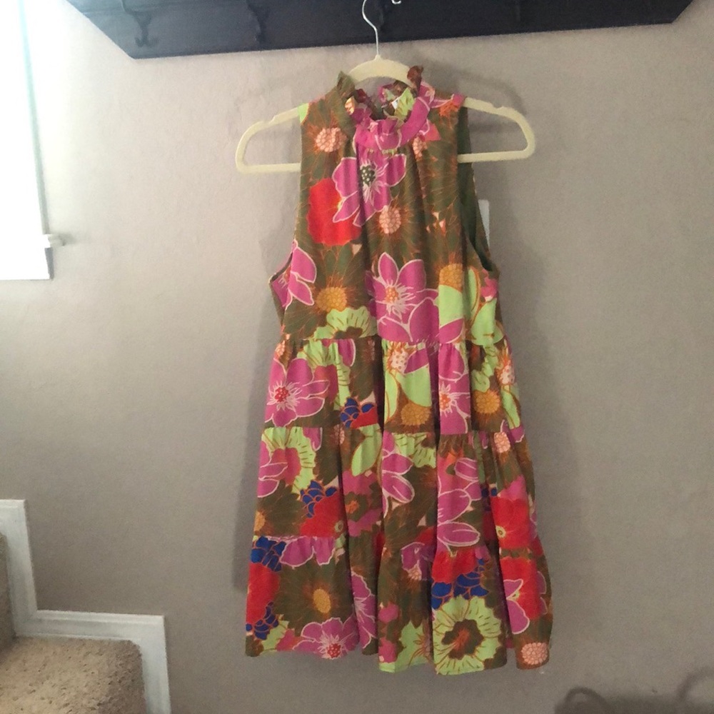 Floral Mock Neck Dress - Green